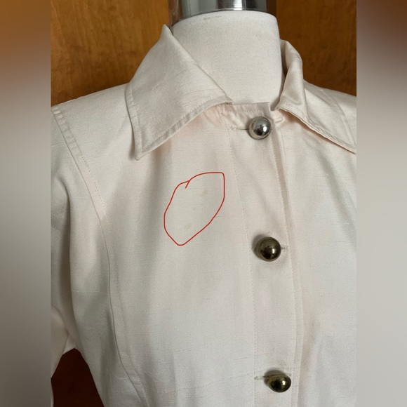 Vintage Silk Cream Button Midi Dress with Shoulder Pads Medium M - Picture 2 of 15